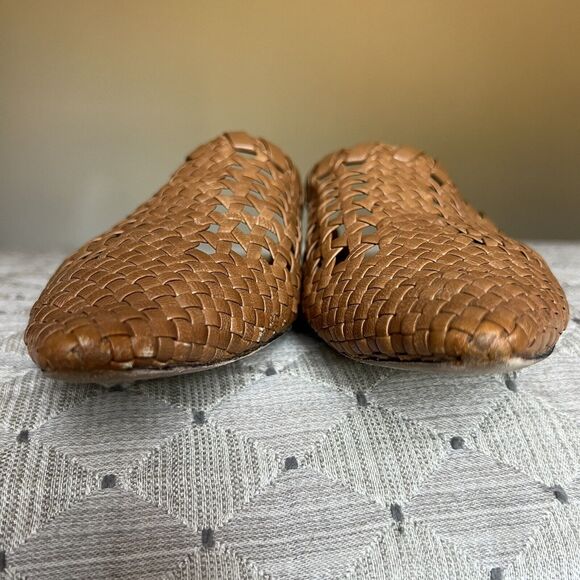 Paige Alana Brown Ochre Woven Leather Flat Mule Casual Shoes Pointed Toe Size 10 - Picture 7 of 15